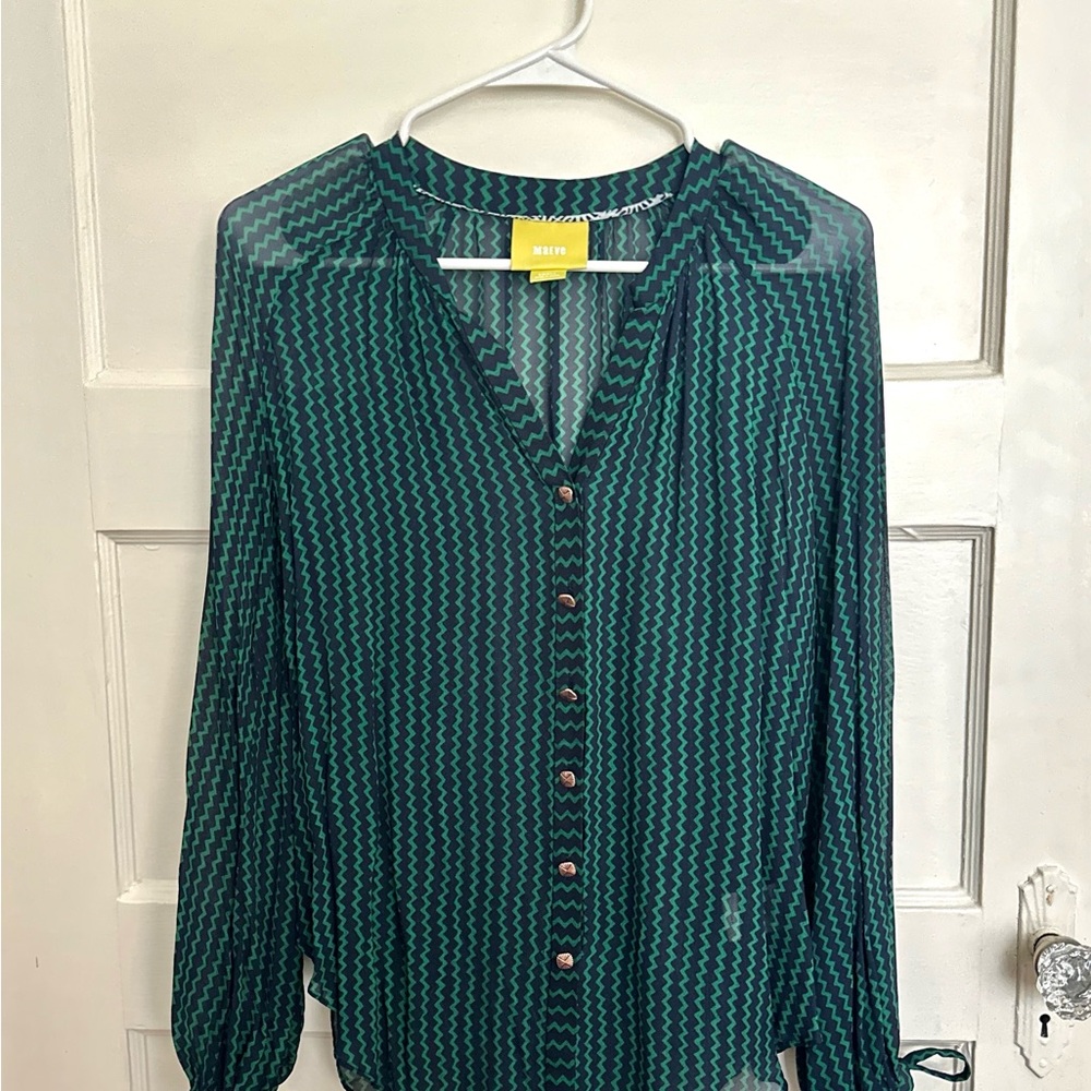 Maeve Green & Blue Button-Up Blouse